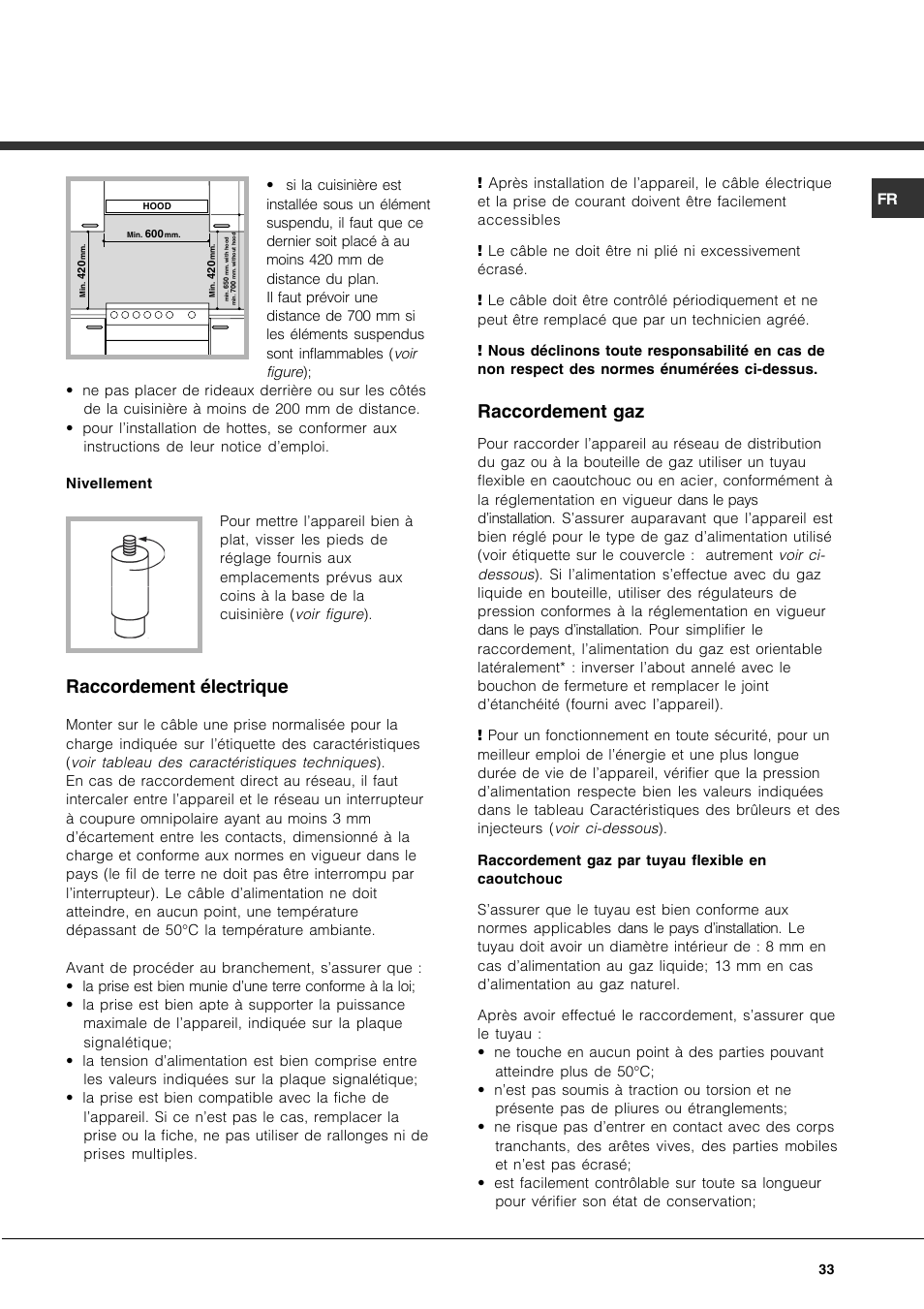 Raccordement électrique, Raccordement gaz | Hotpoint Ariston CP97SEA-HA User Manual | Page 33 / 76