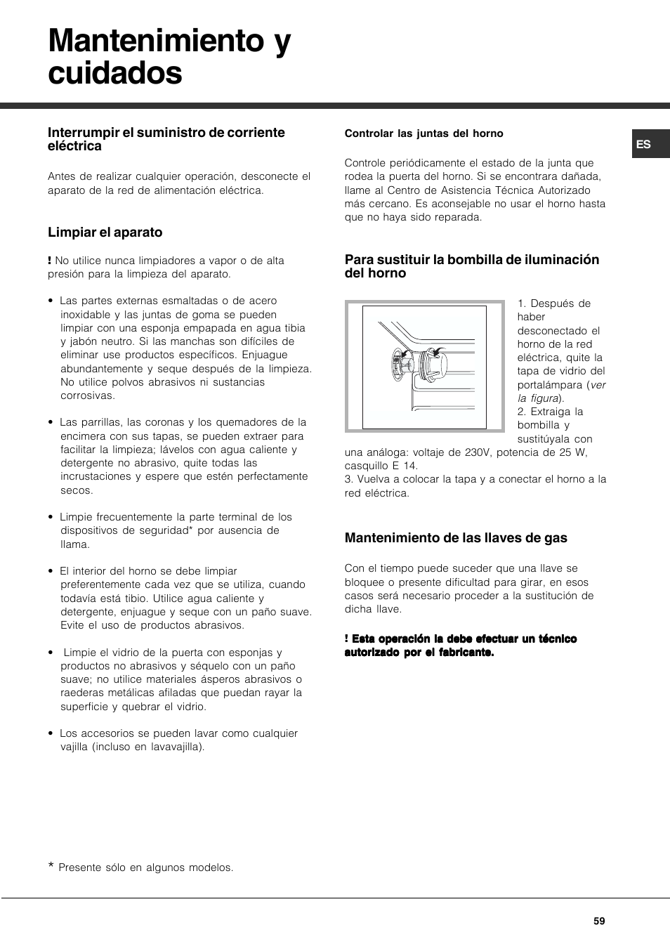 Mantenimiento y cuidados | Hotpoint Ariston CP97SEA-HA User Manual | Page 59 / 76