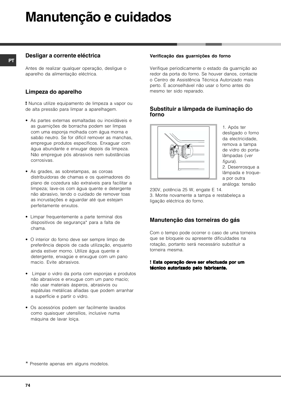 Manutenção e cuidados | Hotpoint Ariston CP97SEA-HA User Manual | Page 74 / 76