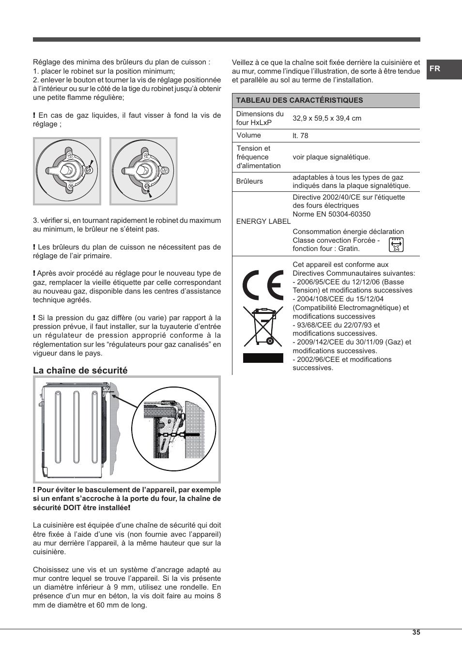 La chaîne de sécurité | Hotpoint Ariston CP97SEA-HA S User Manual | Page 35 / 68