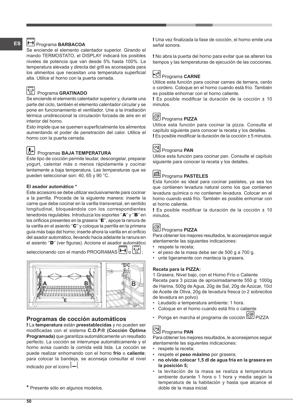 Programas de cocción automáticos | Hotpoint Ariston CP97SEA-HA S User Manual | Page 50 / 68