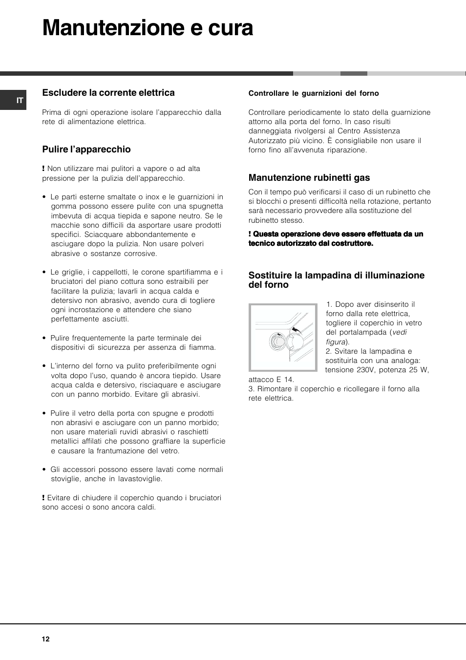 Manutenzione e cura | Hotpoint Ariston CP77SG1-HA User Manual | Page 12 / 76