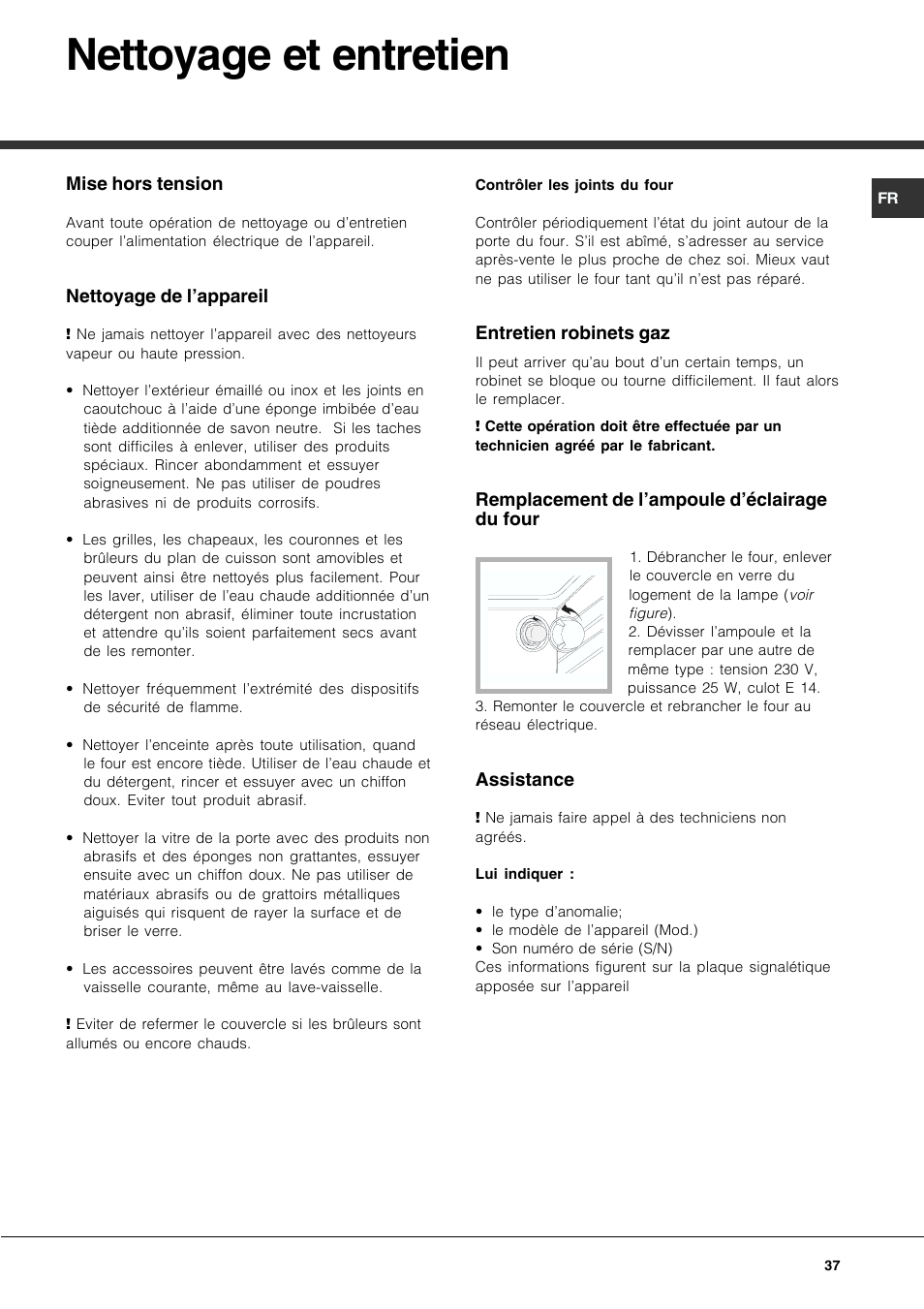 Nettoyage et entretien | Hotpoint Ariston CP77SG1-HA User Manual | Page 37 / 76