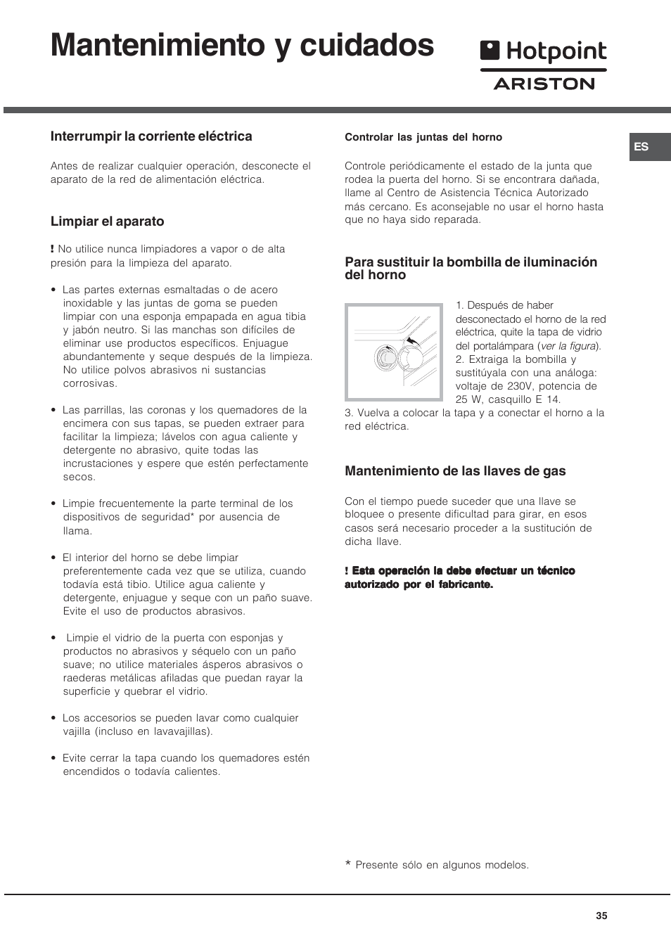 Mantenimiento y cuidados | Hotpoint Ariston CX65SP1 (X) I-HA User Manual | Page 35 / 60