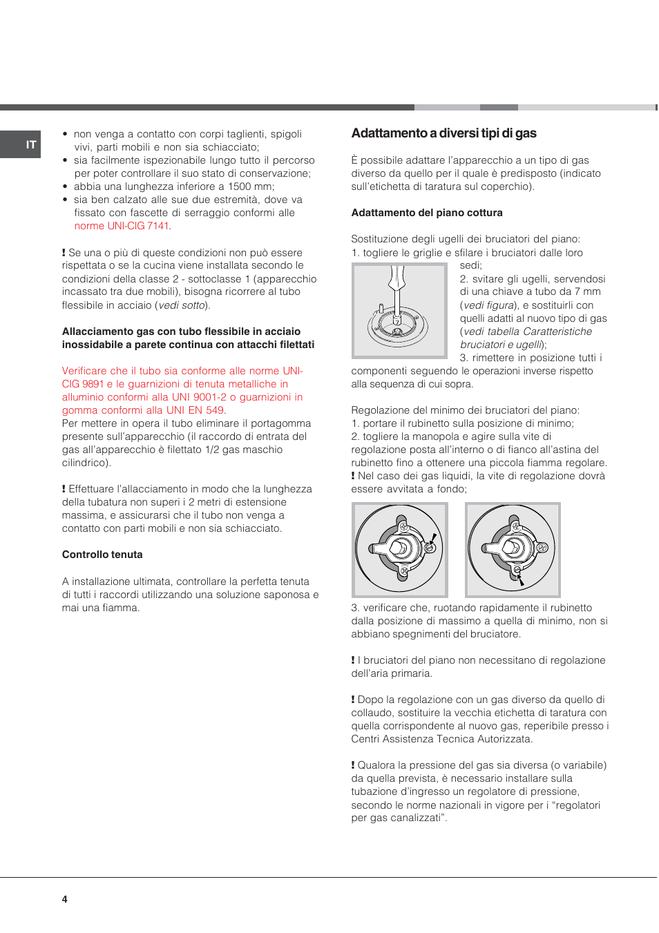 Adattamento a diversi tipi di gas | Hotpoint Ariston CX65SP1 (X) I-HA User Manual | Page 4 / 60