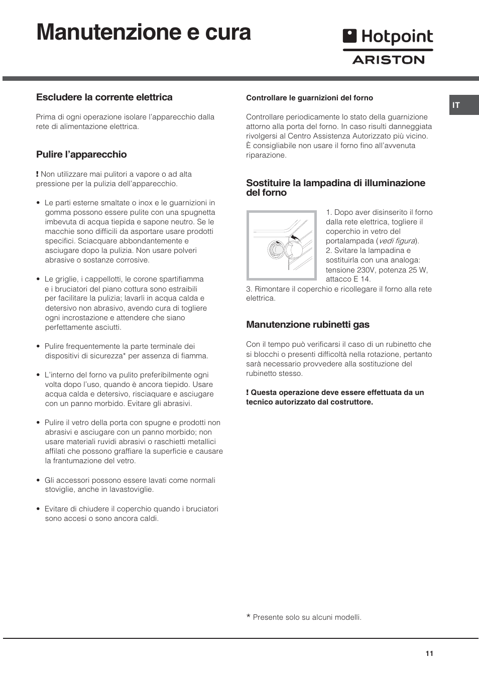 Manutenzione e cura | Hotpoint Ariston CX65SP1 (W) I /HA User Manual | Page 11 / 60