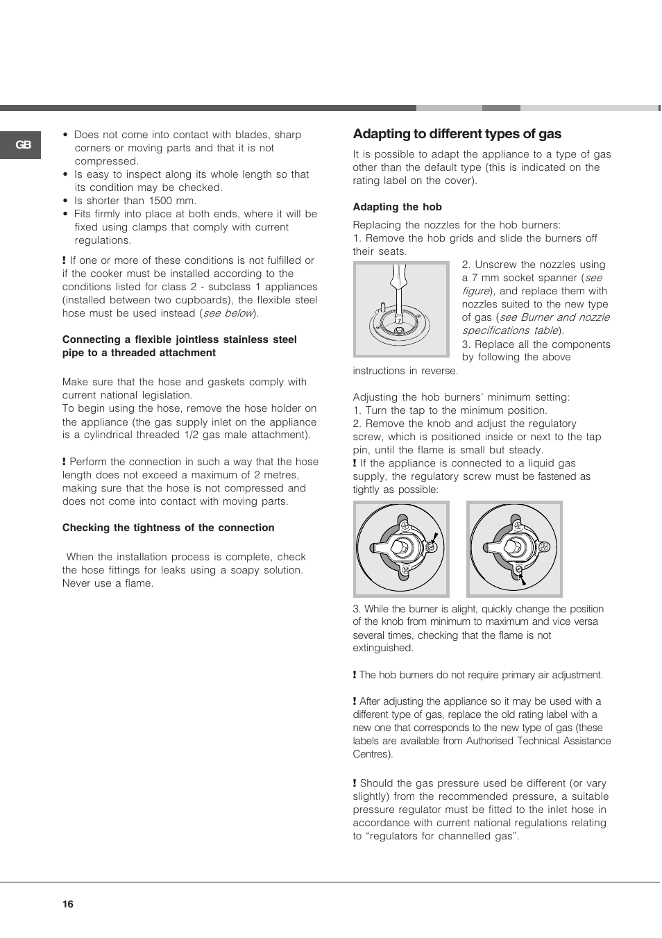 Adapting to different types of gas | Hotpoint Ariston CX65SP1 (W) I /HA User Manual | Page 16 / 60