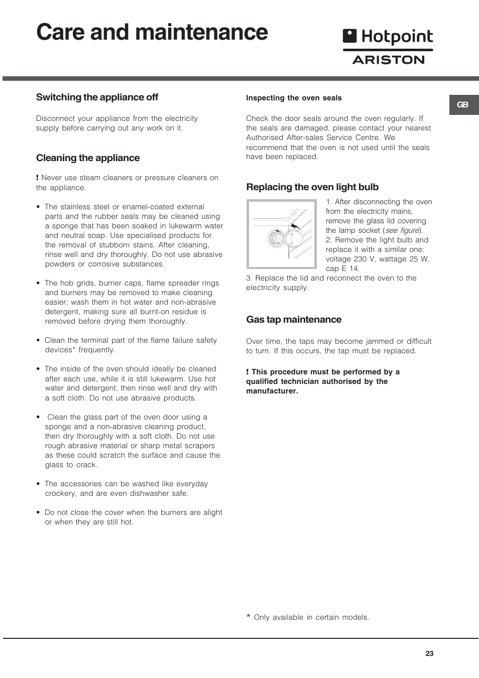 Care and maintenance | Hotpoint Ariston CX65SP1 (W) I /HA User Manual | Page 23 / 60
