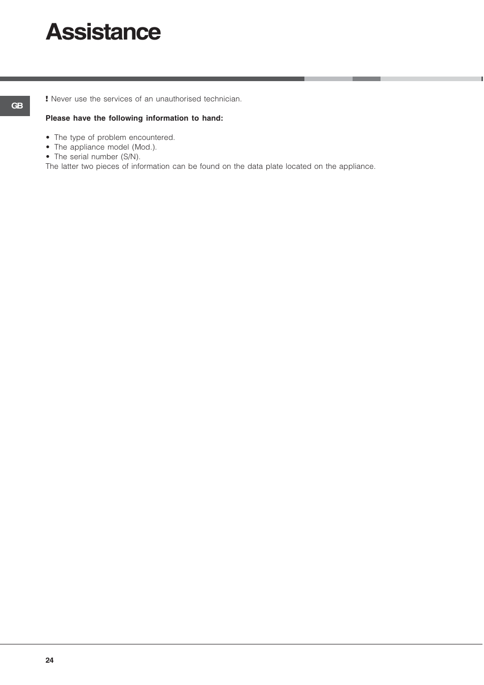 Assistance | Hotpoint Ariston CX65SP1 (W) I /HA User Manual | Page 24 / 60