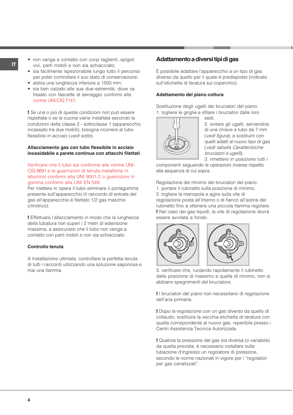 Adattamento a diversi tipi di gas | Hotpoint Ariston CX65SP1 (W) I /HA User Manual | Page 4 / 60