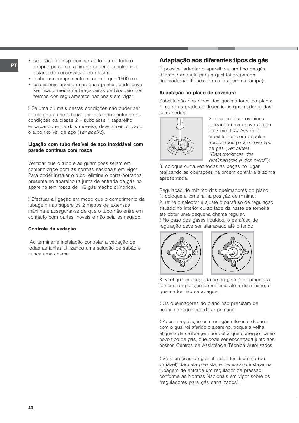 Adaptação aos diferentes tipos de gбs | Hotpoint Ariston CX65SP1 (W) I /HA User Manual | Page 40 / 60