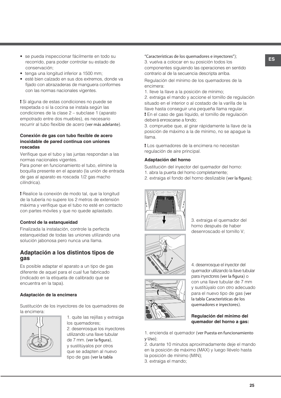 Adaptación a los distintos tipos de gas | Hotpoint Ariston CG64SG1 (W) I /HA User Manual | Page 25 / 48