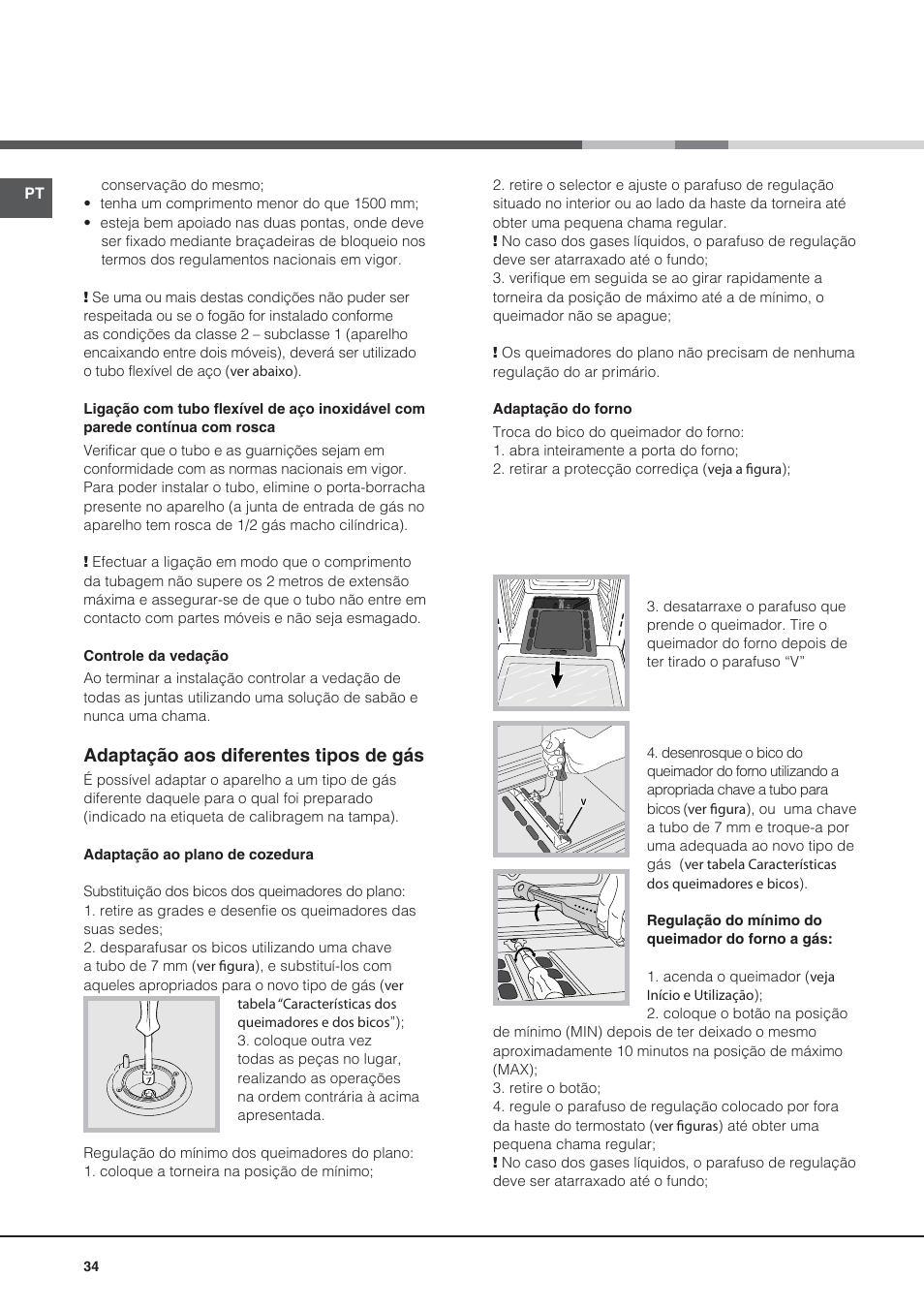 Adaptação aos diferentes tipos de gбs | Hotpoint Ariston CG64SG1 (W) I /HA User Manual | Page 34 / 48