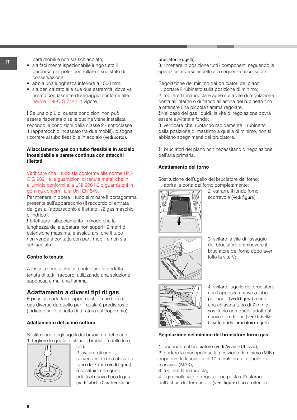 Adattamento a diversi tipi di gas | Hotpoint Ariston CG64SG1 (W) I /HA User Manual | Page 6 / 48