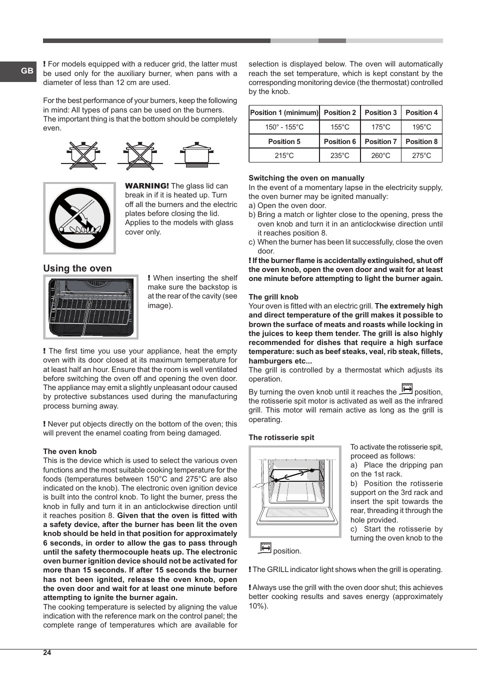 Using the oven | Hotpoint Ariston CP65SG1-HA S User Manual | Page 24 / 60