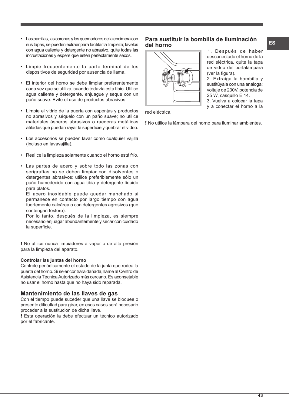 Mantenimiento de las llaves de gas | Hotpoint Ariston CP65SG1-HA S User Manual | Page 43 / 60