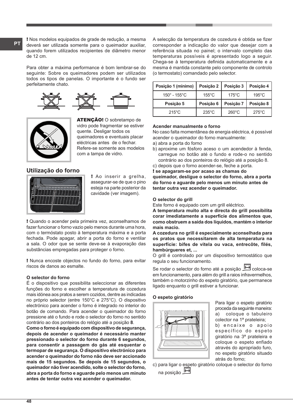 Utilização do forno | Hotpoint Ariston CP65SG1-HA S User Manual | Page 48 / 60