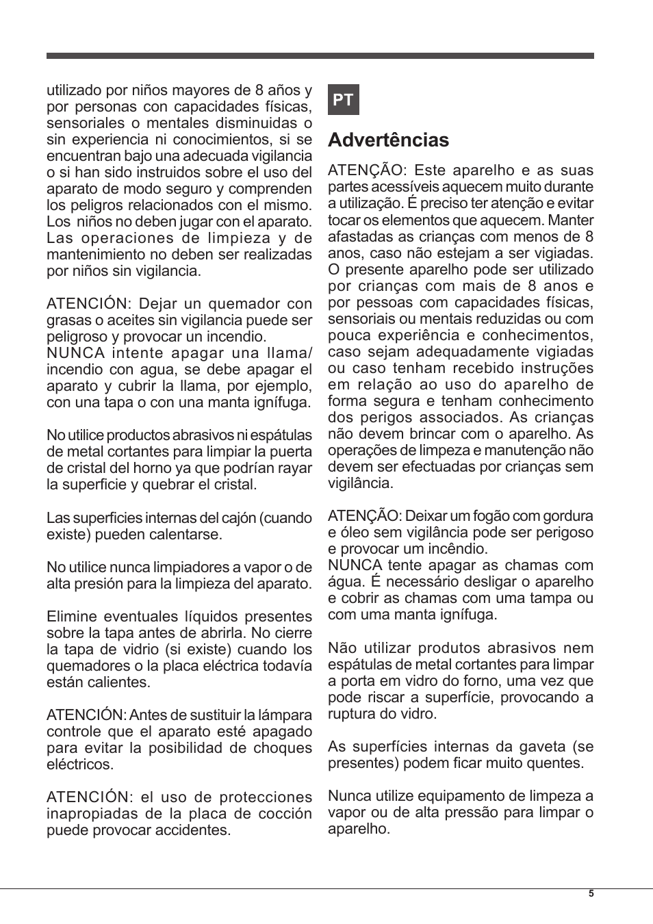 Advertências | Hotpoint Ariston CP65SG1-HA S User Manual | Page 5 / 60