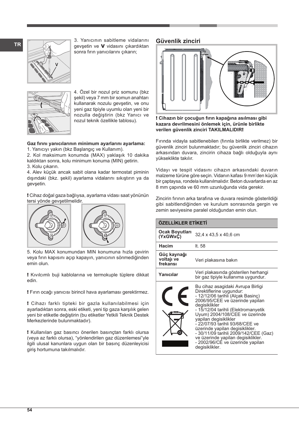 Güvenlik zinciri | Hotpoint Ariston CP65SG1-HA S User Manual | Page 54 / 60