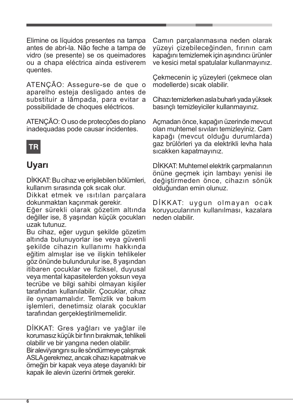 Uyarı | Hotpoint Ariston CP65SG1-HA S User Manual | Page 6 / 60