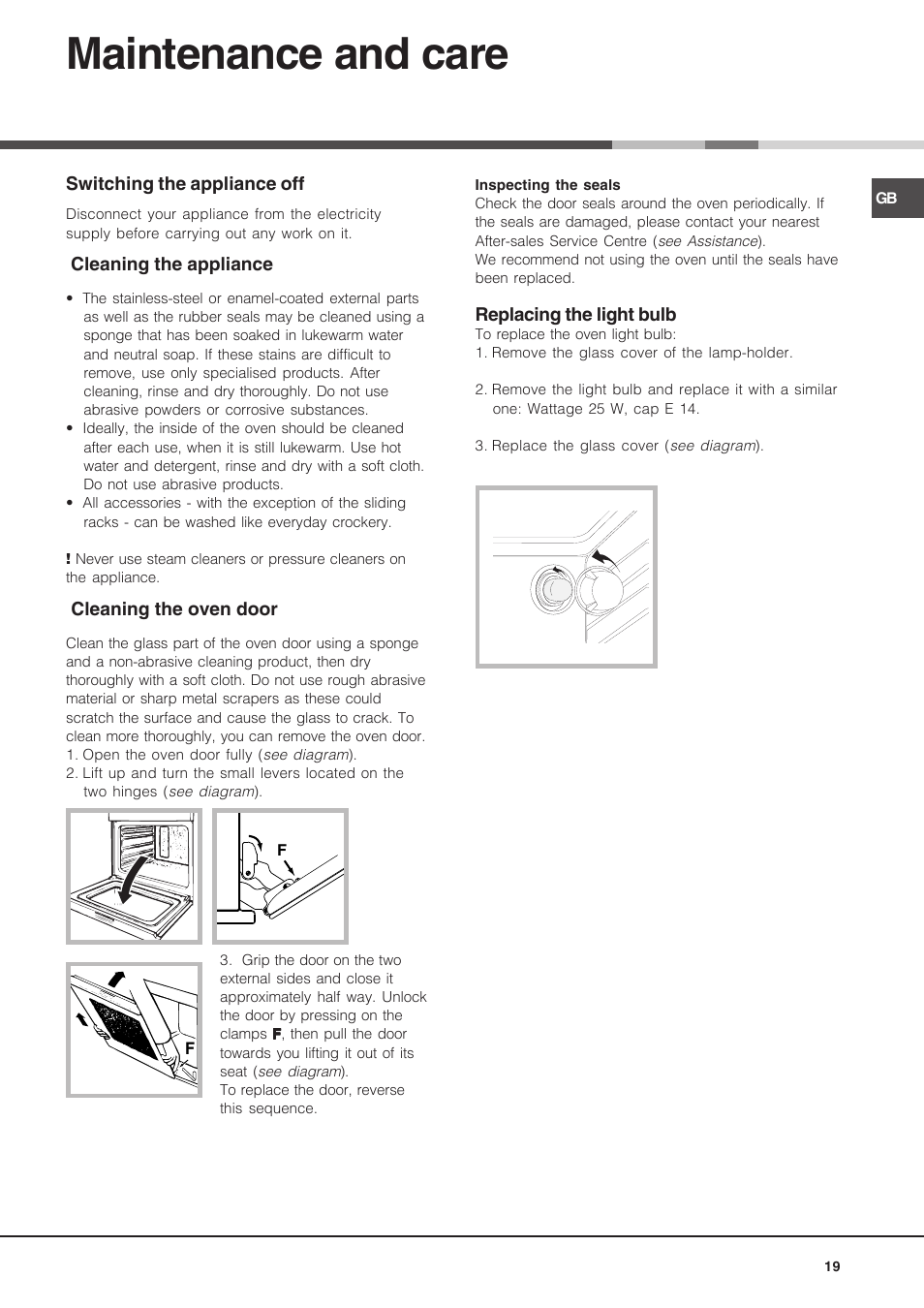 Maintenance and care | Hotpoint Ariston Deco FHR 540 (AN)-HA User Manual | Page 19 / 64