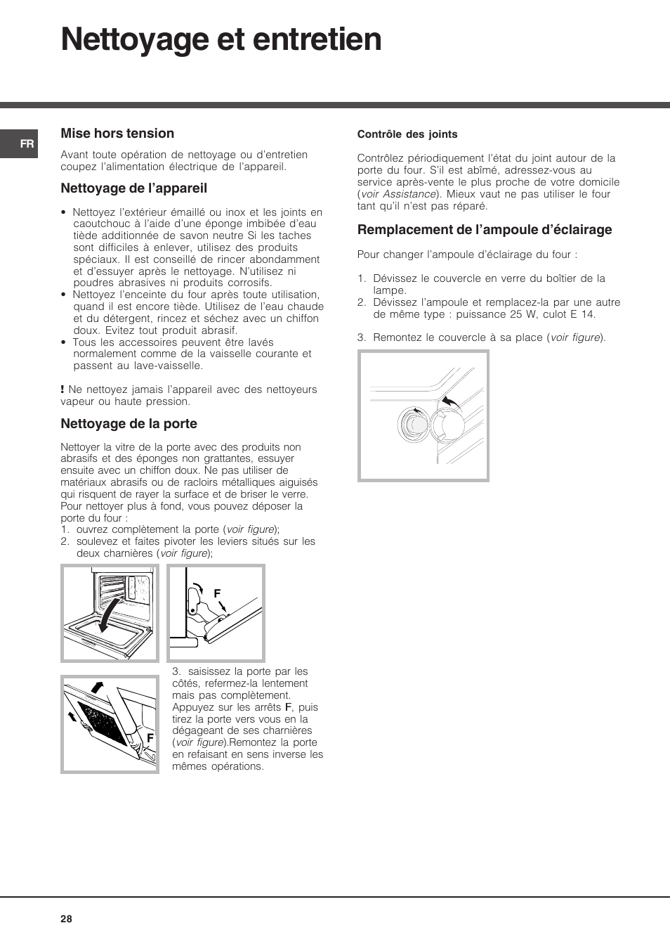 Nettoyage et entretien | Hotpoint Ariston Deco FHR 540 (AN)-HA User Manual | Page 28 / 64