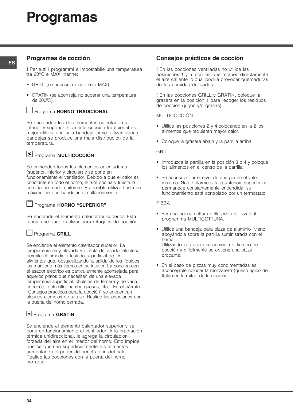 Programas | Hotpoint Ariston Deco FHR 540 (AN)-HA User Manual | Page 34 / 64