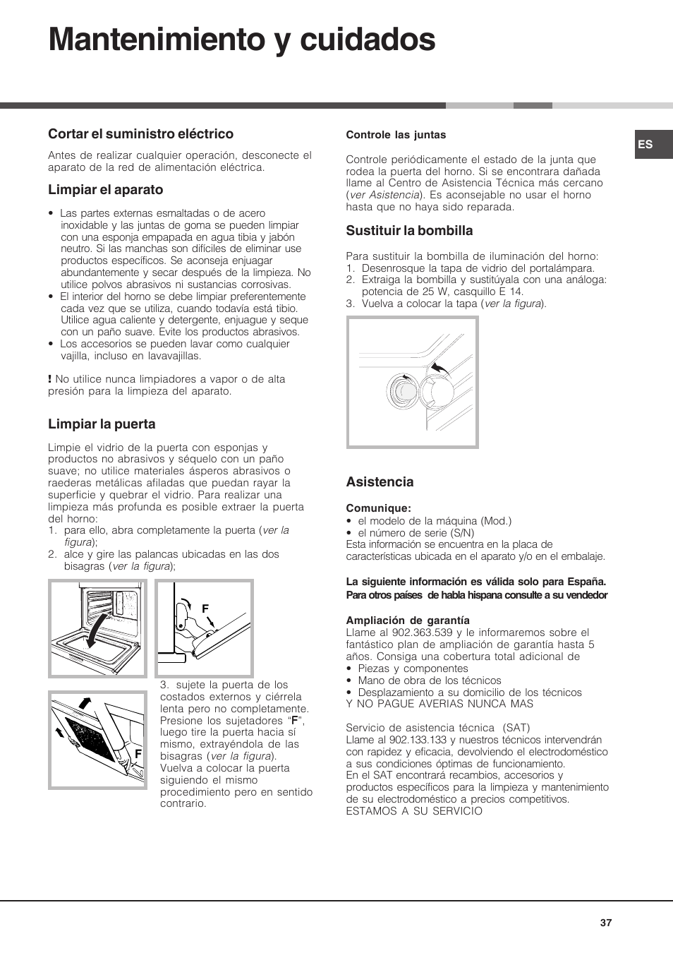 Mantenimiento y cuidados | Hotpoint Ariston Deco FHR 540 (AN)-HA User Manual | Page 37 / 64