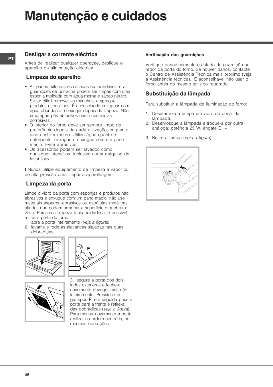 Manutenção e cuidados | Hotpoint Ariston Deco FHR 540 (AN)-HA User Manual | Page 46 / 64