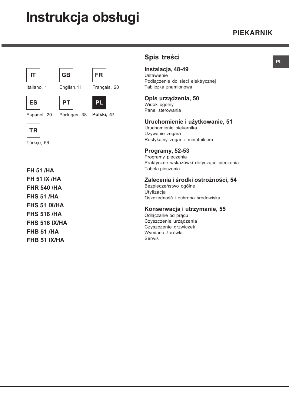 083758pl, Piekarnik | Hotpoint Ariston Deco FHR 540 (AN)-HA User Manual | Page 47 / 64