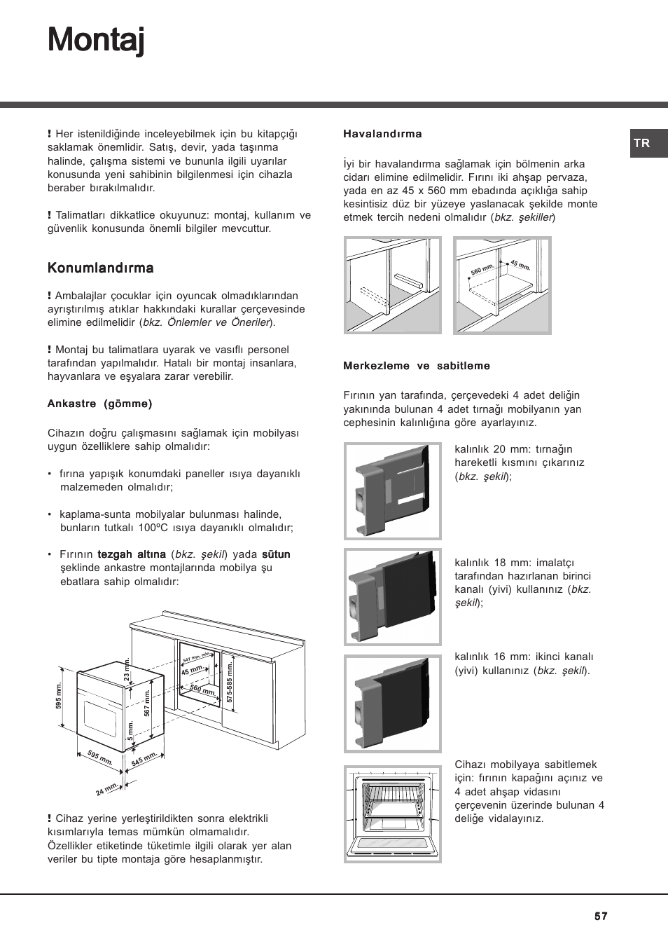 Montaj | Hotpoint Ariston Deco FHR 540 (AN)-HA User Manual | Page 57 / 64