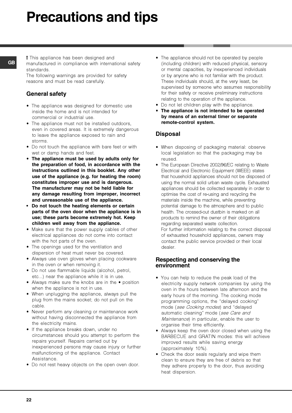 Precautions and tips | Hotpoint Ariston Deco MHR 940.1 (AN)-HA User Manual | Page 22 / 80