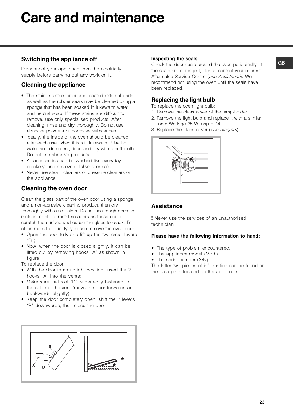 Care and maintenance | Hotpoint Ariston Deco MHR 940.1 (AN)-HA User Manual | Page 23 / 80