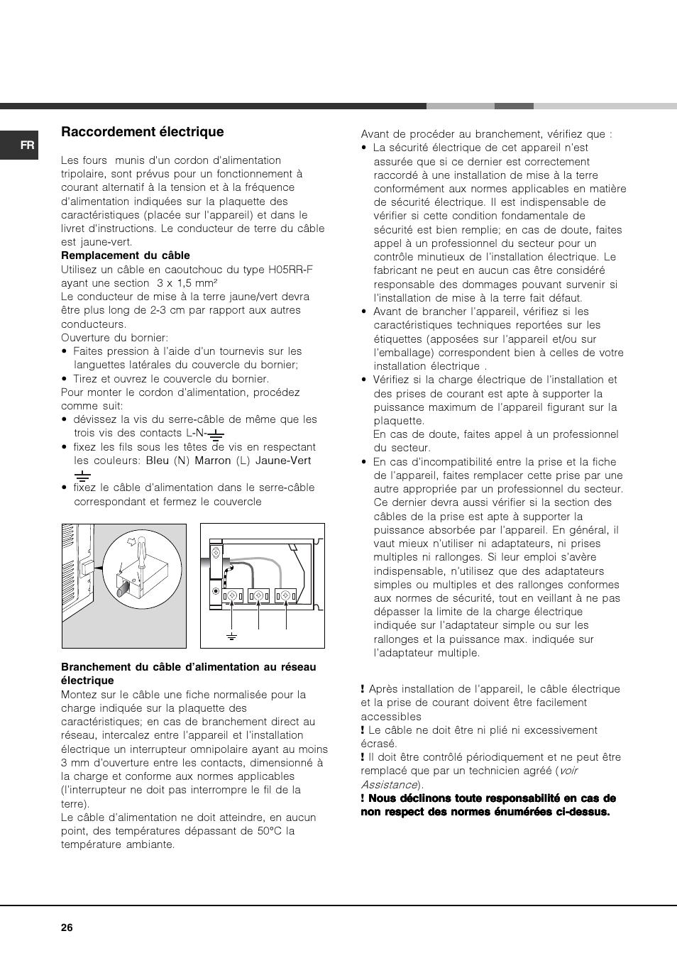 Raccordement électrique | Hotpoint Ariston Deco MHR 940.1 (AN)-HA User Manual | Page 26 / 80