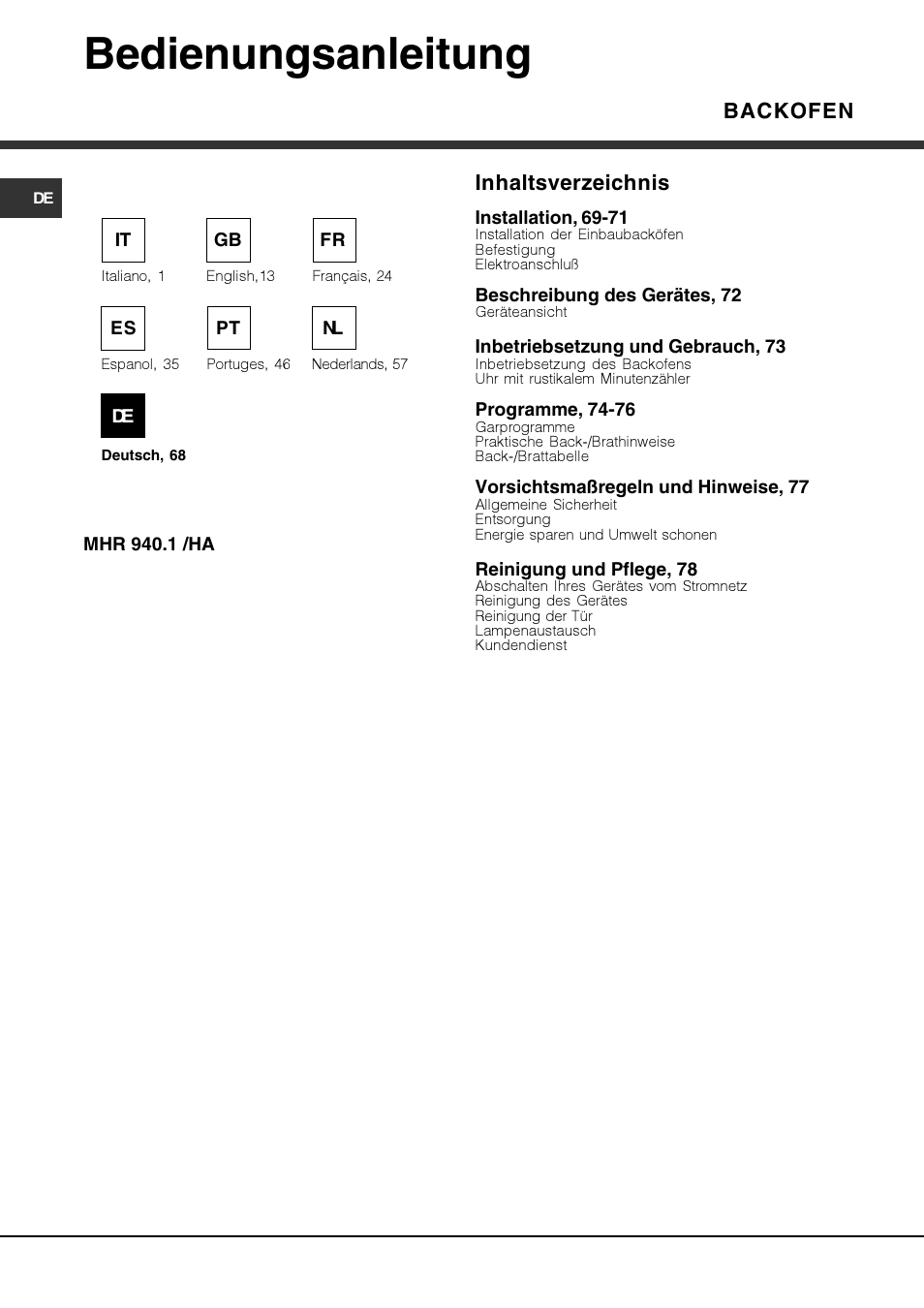 Hotpoint Ariston Deco MHR 940.1 (AN)-HA User Manual | Page 68 / 80