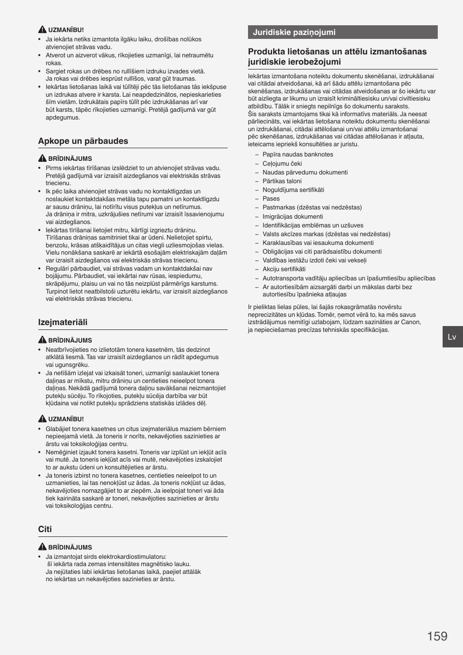 Apkope un pārbaudes, Izejmateriāli, Citi | Juridiskie paziņojumi | Canon i-SENSYS MF4890dw User Manual | Page 159 / 292