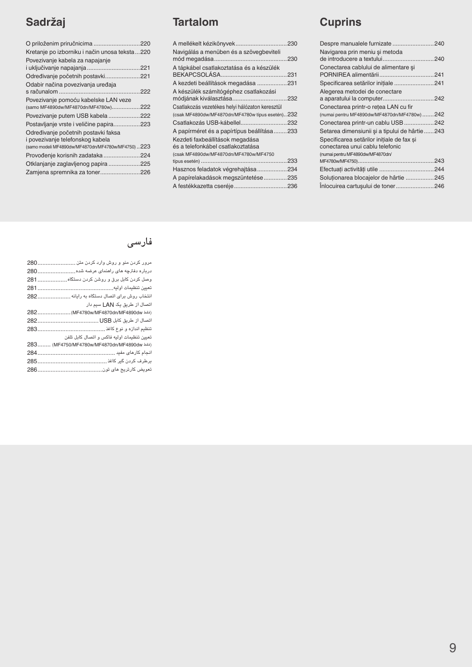 Cuprins tartalom sadržaj | Canon i-SENSYS MF4890dw User Manual | Page 9 / 292