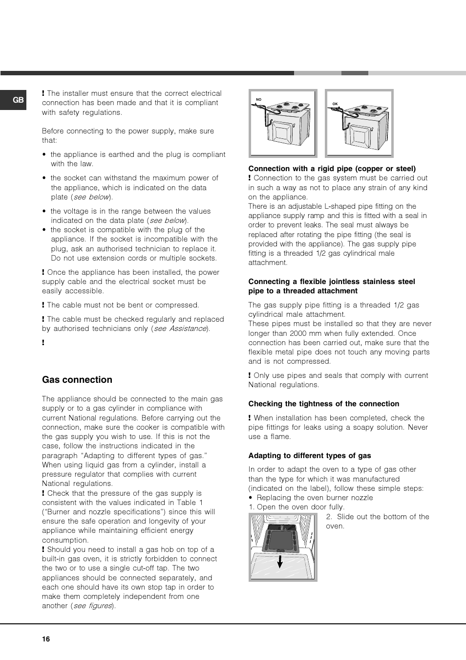 Gas connection | Hotpoint Ariston Deco FHR G (AN)-HA User Manual | Page 16 / 68