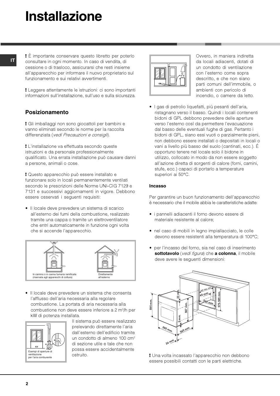 Installazione, Posizionamento | Hotpoint Ariston Deco FHR G (AN)-HA User Manual | Page 2 / 68