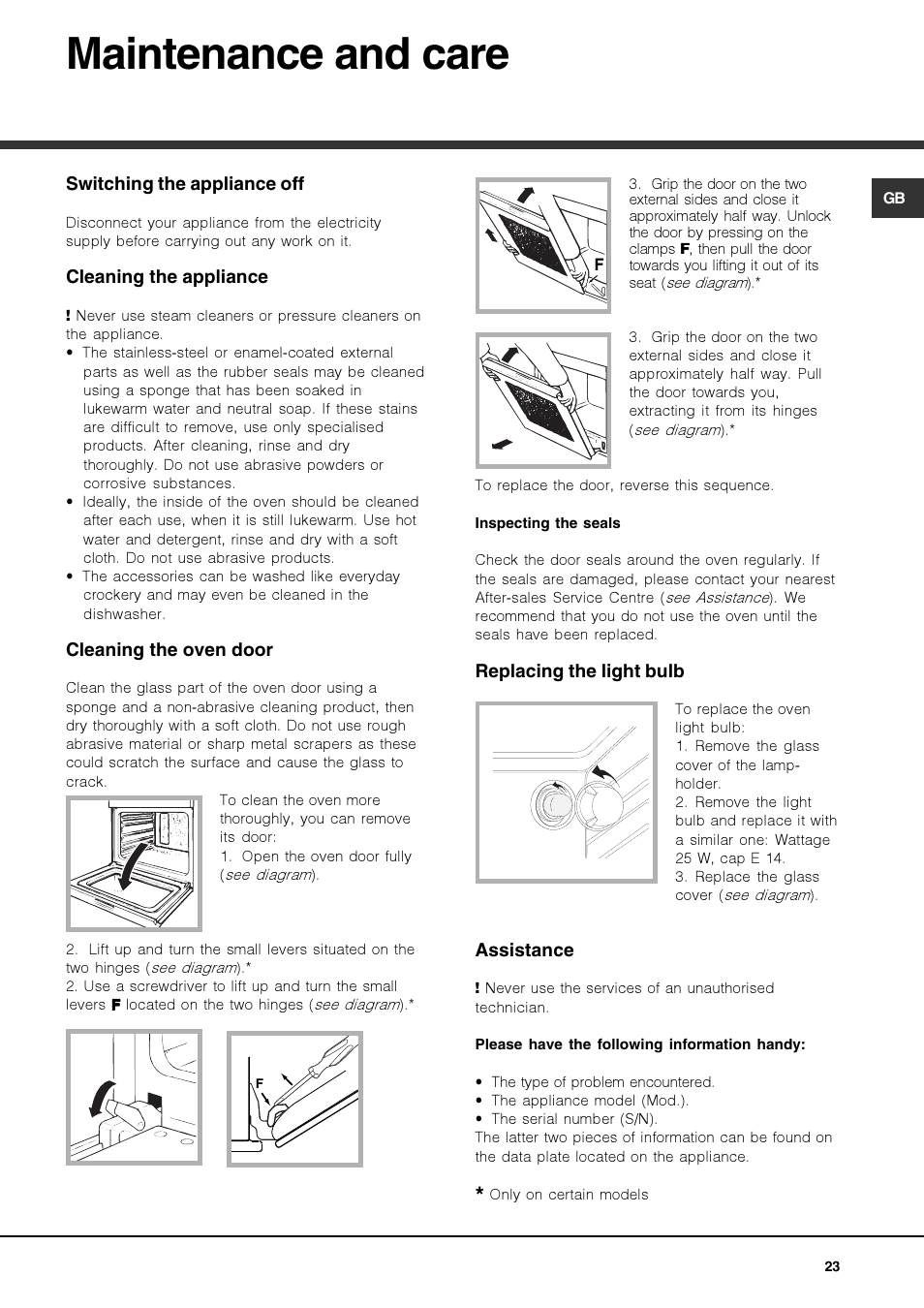 Maintenance and care | Hotpoint Ariston Deco FHR G (AN)-HA User Manual | Page 23 / 68