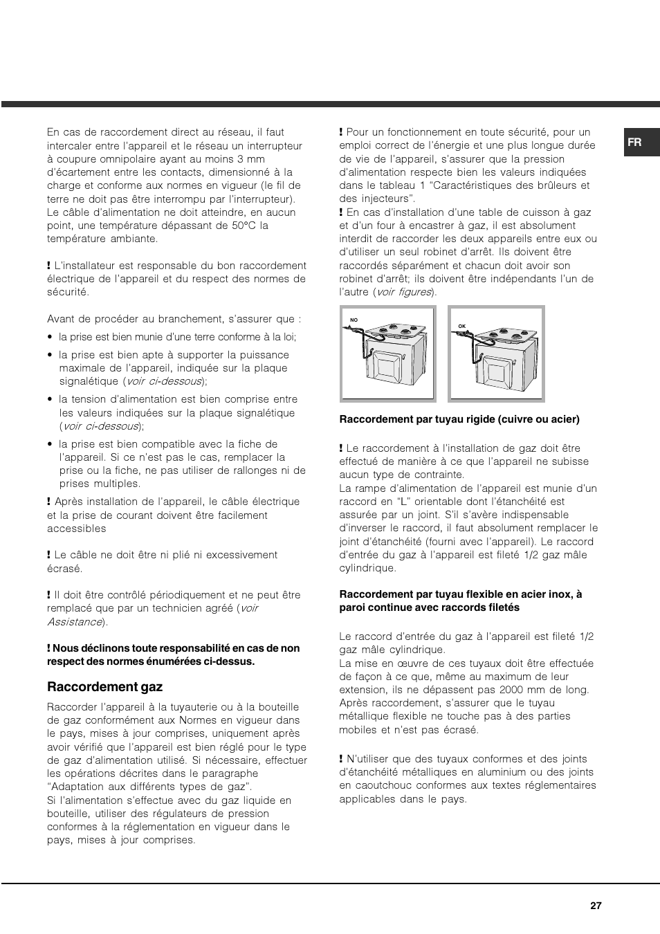 Raccordement gaz | Hotpoint Ariston Deco FHR G (AN)-HA User Manual | Page 27 / 68