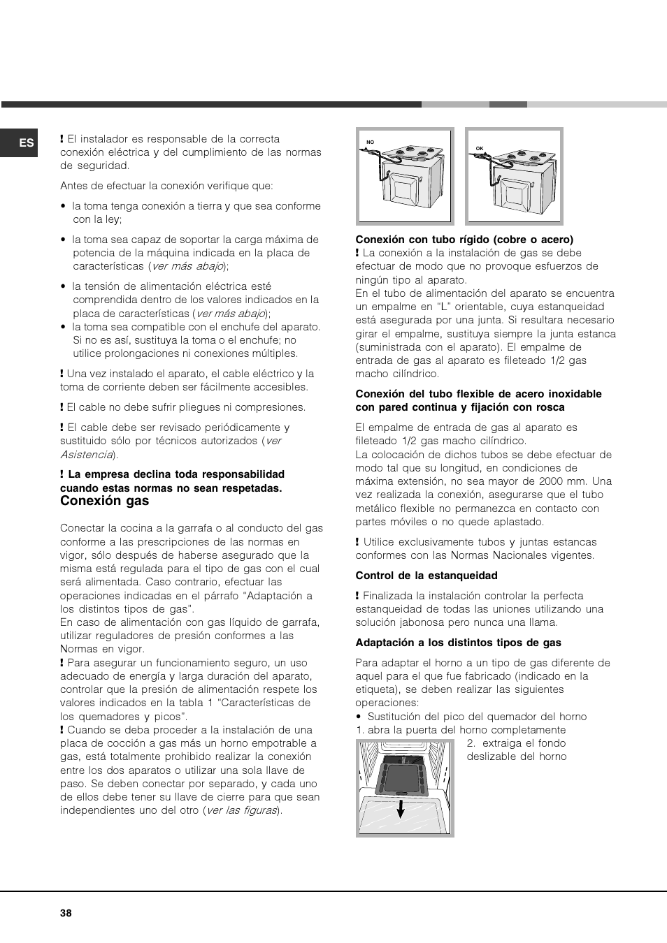 Conexión gas | Hotpoint Ariston Deco FHR G (AN)-HA User Manual | Page 38 / 68