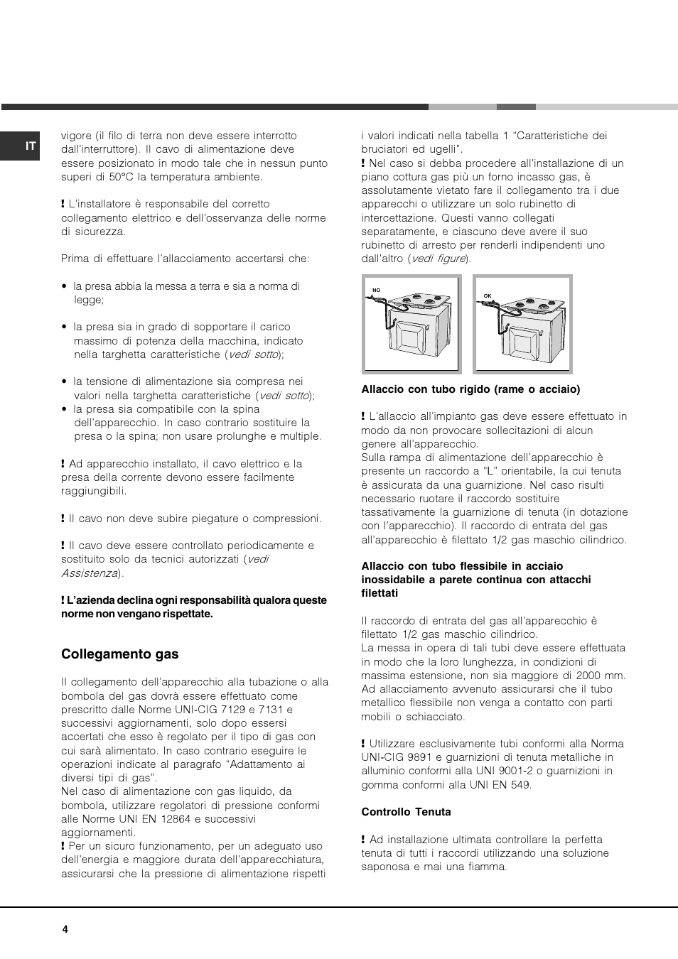 Collegamento gas | Hotpoint Ariston Deco FHR G (AN)-HA User Manual | Page 4 / 68