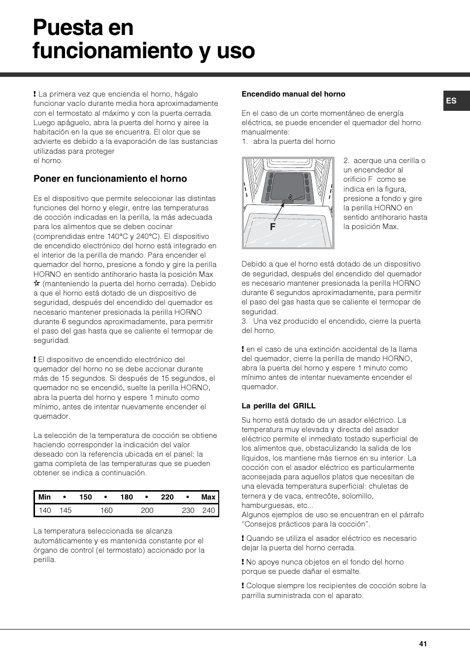 Puesta en funcionamiento y uso | Hotpoint Ariston Deco FHR G (AN)-HA User Manual | Page 41 / 68