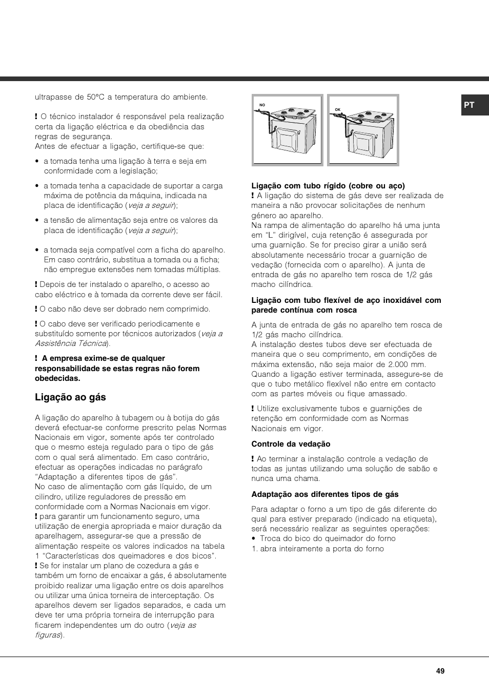 Ligação ao gás | Hotpoint Ariston Deco FHR G (AN)-HA User Manual | Page 49 / 68