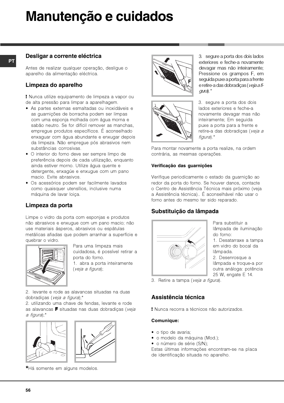 Manutenção e cuidados | Hotpoint Ariston Deco FHR G (AN)-HA User Manual | Page 56 / 68