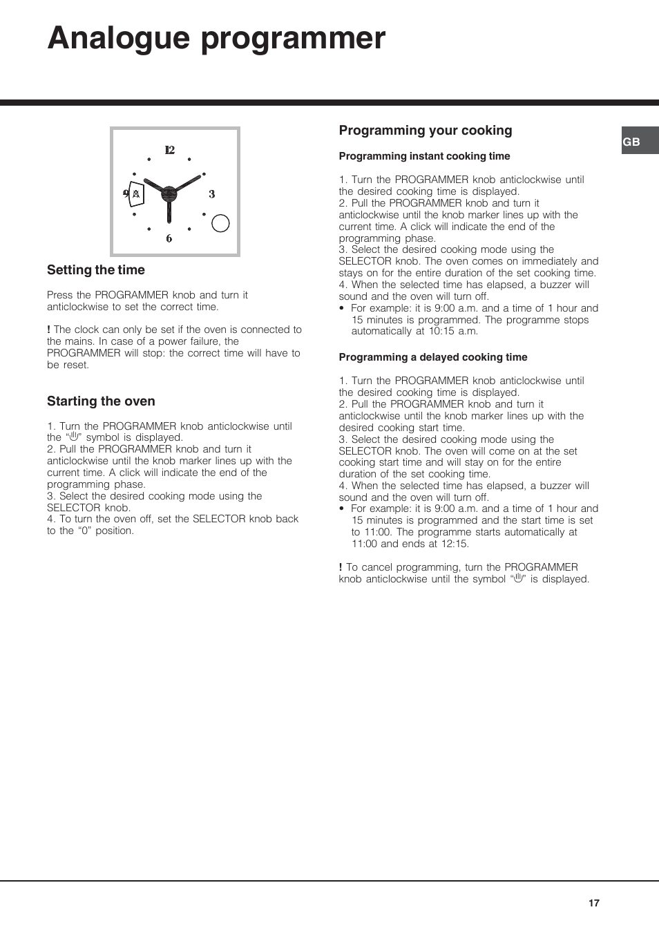 Analogue programmer | Hotpoint Ariston Diamond FD 61.1 (SL)-HA User Manual | Page 17 / 72