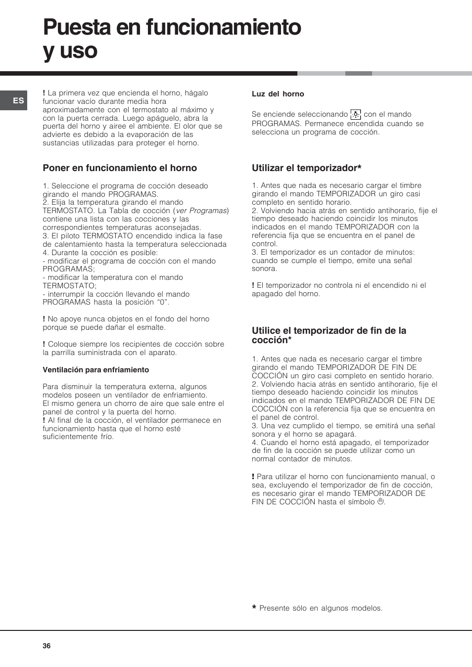 Puesta en funcionamiento y uso | Hotpoint Ariston Diamond FD 61.1 (SL)-HA User Manual | Page 36 / 72