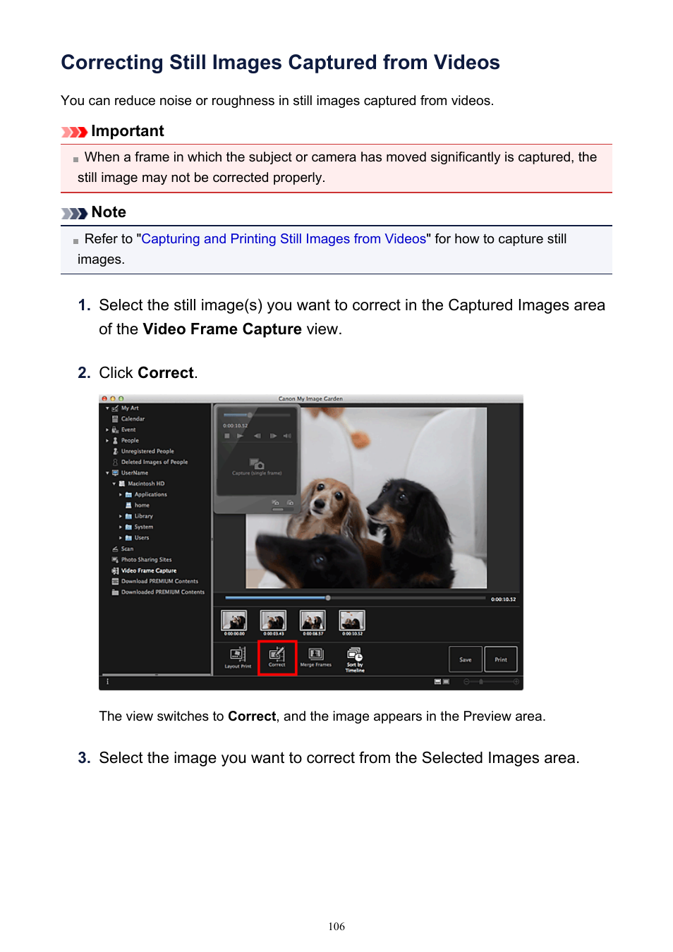 Correcting still images captured from videos | Canon PIXMA MG2440 User Manual | Page 106 / 335