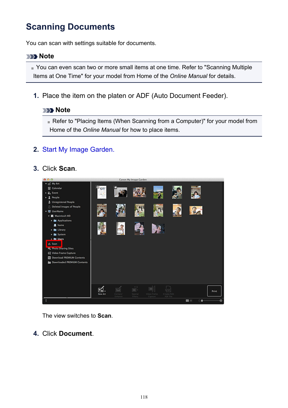 Scanning documents | Canon PIXMA MG2440 User Manual | Page 118 / 335